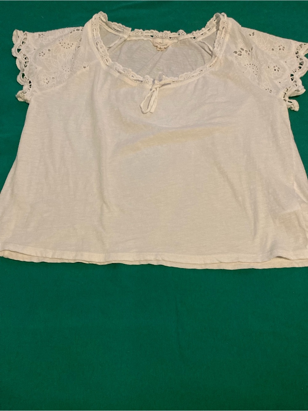 Lucky Brand Cream Eyelet Sleeve Tie-Front Blouse